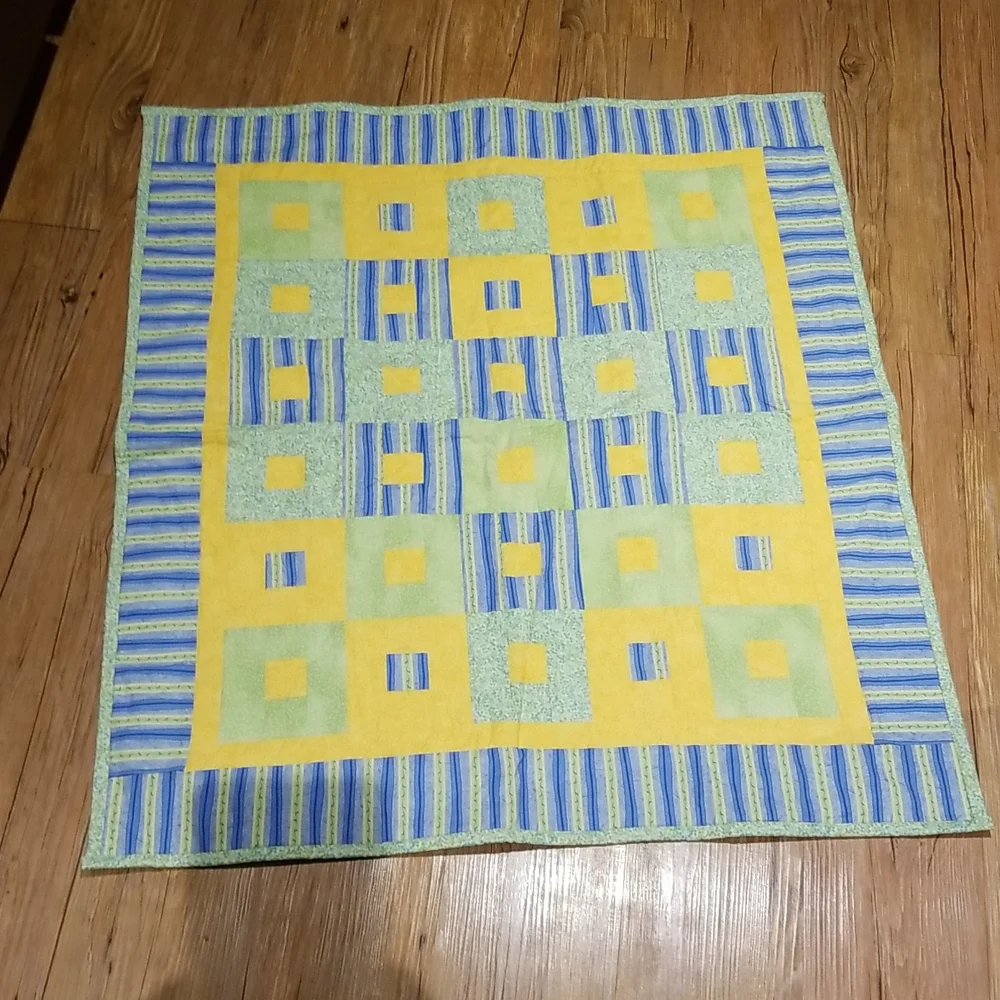 Homemade Baby quilt blue/yellow/green
